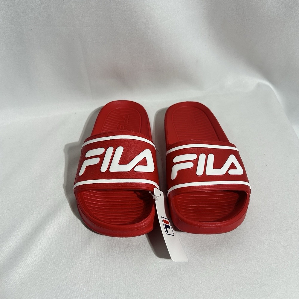 NEW KID'S FILA SLEEK SLIDE ST SANDAL, FILA RED WHITE, Kids Sz 12 - Picture 2 of 6